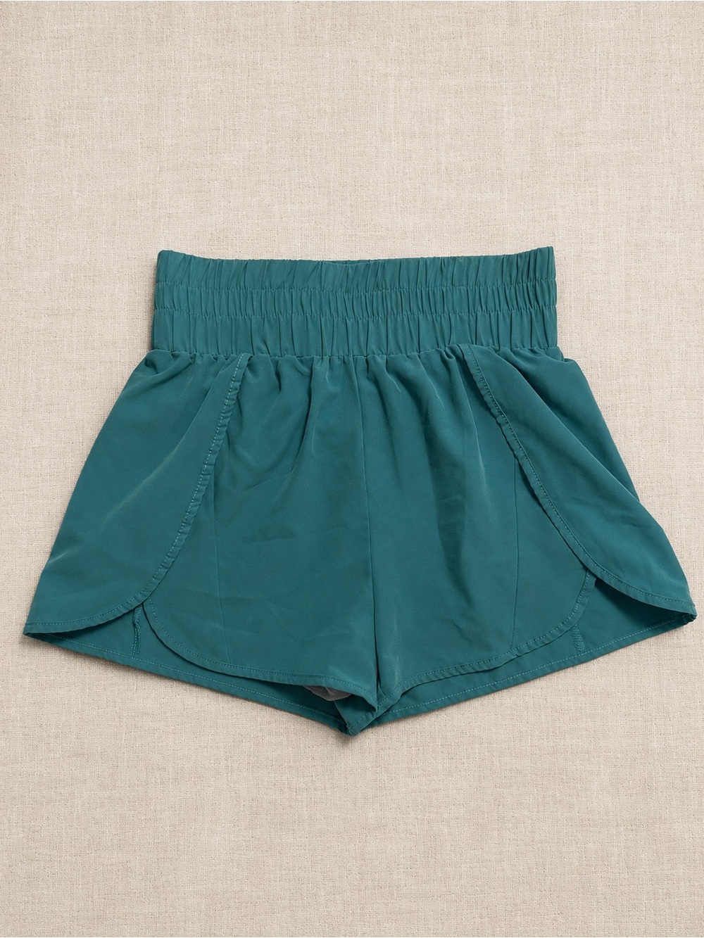 Lightweight High-Rise Running Shorts w Wide Smocked Elastic Waistband Size M